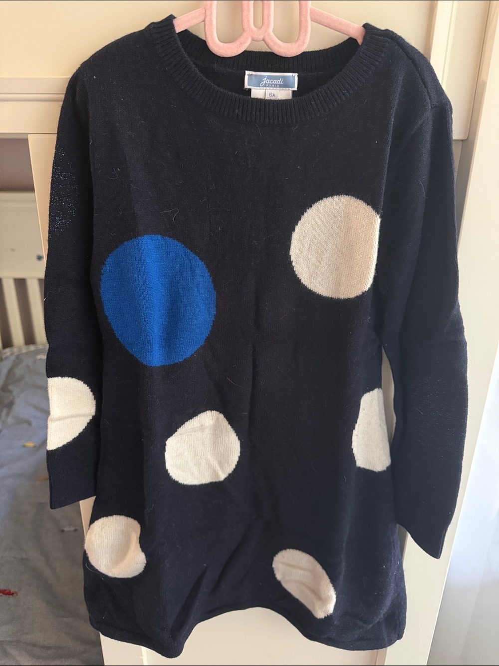 Jacadi Navy Polka Dot Knit Sweater with Blue and Cream Circles